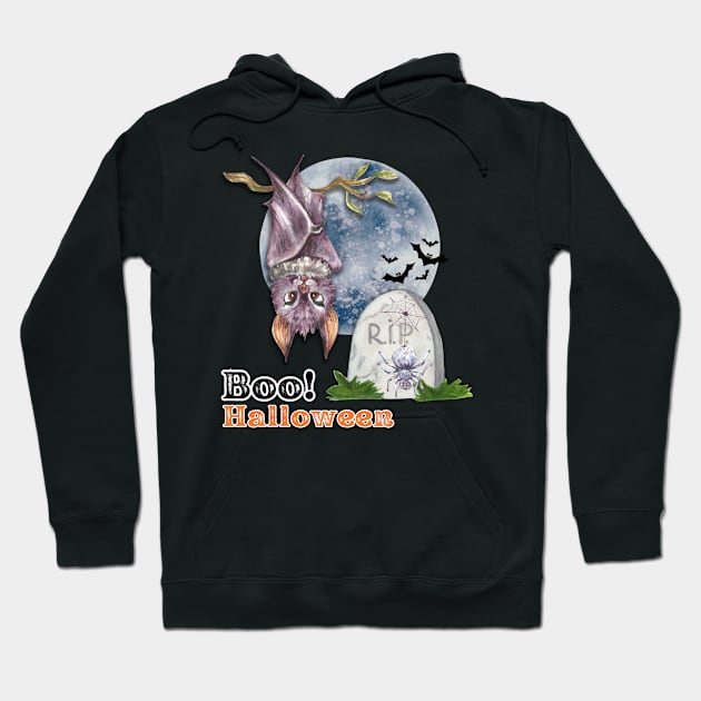 Boo! Halloween, a Bat and a Grave Hoodie by annarstica